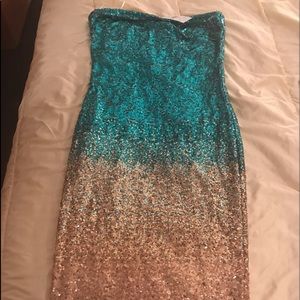 Ombré Sequined Strapless Dress